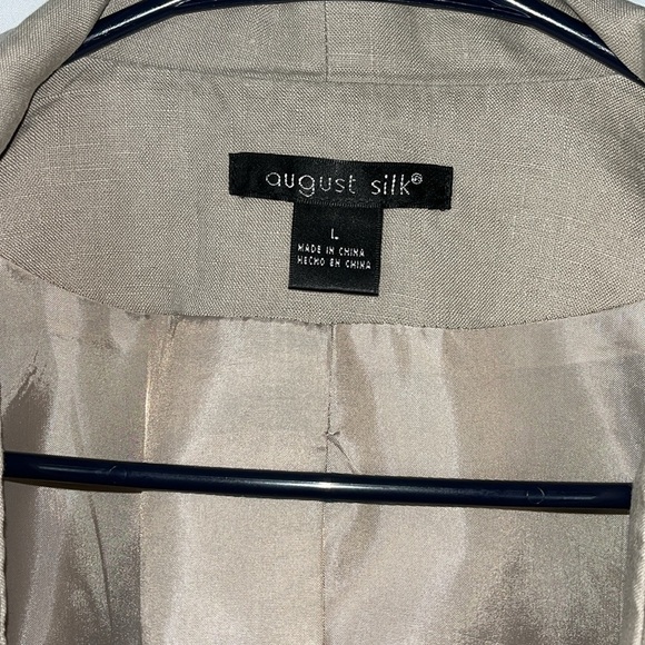 August Silk linen open face lined long sleeve blazer Sz L Taupe - Picture 4 of 9